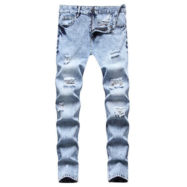 Jeans strappati dritti larghi Pantaloni casual in denim blu sfilacciato con fori sfilacciati Street Style Pantaloni alla moda per giovani Pantalones taglia 28-42