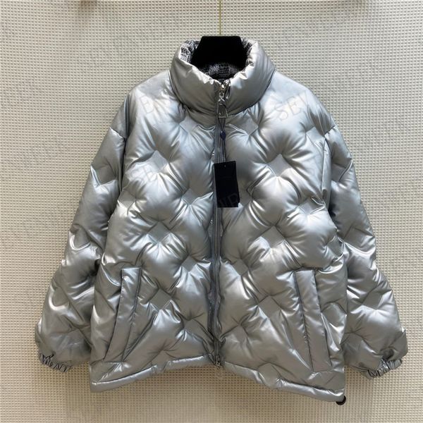 Gümüş Kabartmalı Ceketler Kadınlar ve Erkekler İçin Parkas Tasarımcı Baskı Bayan Katlar Windinger Puffer Ceket Her İki Taraf Yiyebilir