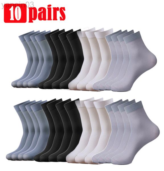 Meias atléticas 10Pairs Set Bamboo Fiber Men Summer Tistripe Thin Stripe respirável Sock Long Silk Sports Company L220905