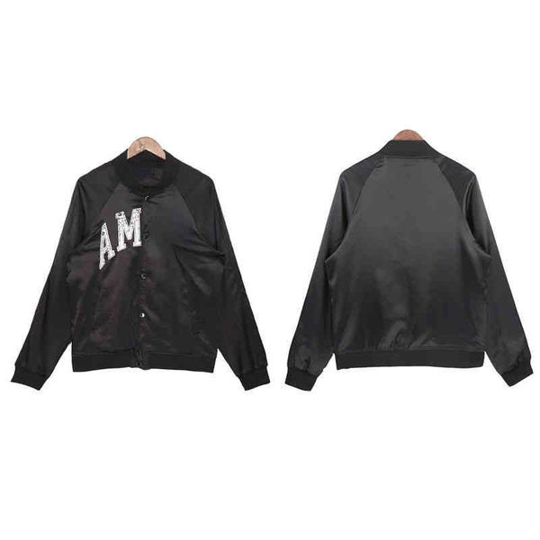 Дизайнерская куртка Mens Am High Street SLP Осень зимняя зимняя кешью цветок вышитые шелковые бейсбольные куртки мужски черное пальто короткое костюм
