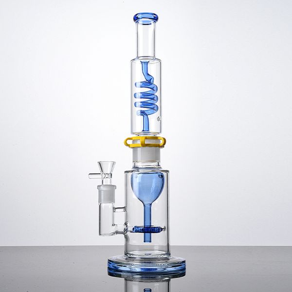 Bong alto da 15 pollici Bong in vetro inebriante Narghilè in vetro Pyrex spesso Tubi da fumo per olio Ciotola comune da 18 mm Colorato Verde Blu Dritto Tipo Dab Rigs