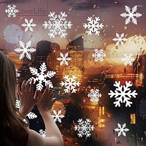 Decorações de Natal 27 peças Branco/Vermelho Floco de neve 2022 Adesivos de janela de inverno Supplies de parede de decalque