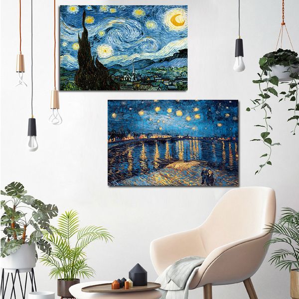 Знаменитая живопись Ван Гог Звездный Ночной Классическая Пейзаж Масляная живопись Репродукции на холсте.