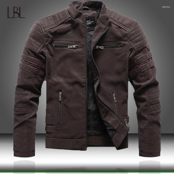 Jaquetas masculinas 2022 Autumn Winter Men's Leather Jacket Casual Stand Stand Collar Motorcycle Men Slim de alta qualidade PU Casacos