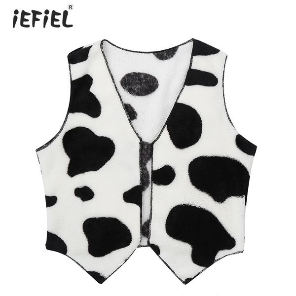 Coloque colistora unissex meninos meninas flanela macia sem mangas de vaca frontal de vaca estampada coletpo tops tops infantil cowgirl vestido de fantasia de fantasia 220905