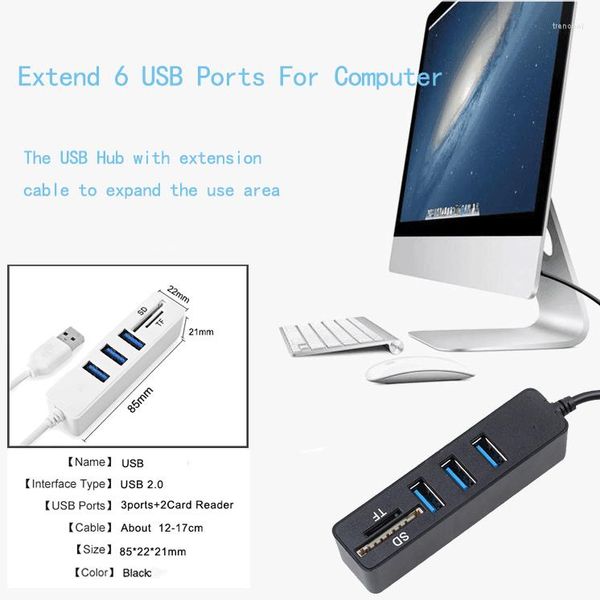 2.0 3 porte Splitter HUB TF SD Card Reader Display a LED Tipo semplice Fino a 480 Mbps Velocità veloce per Windows Mac