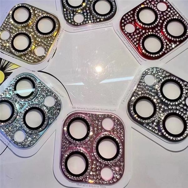 Protezione per lenti per fotocamere con diamanti brillanti per iPhone 11 12 13 14/pro/max/pro max/13/mini Pellicola protettiva per schermo in metallo con strass glitter