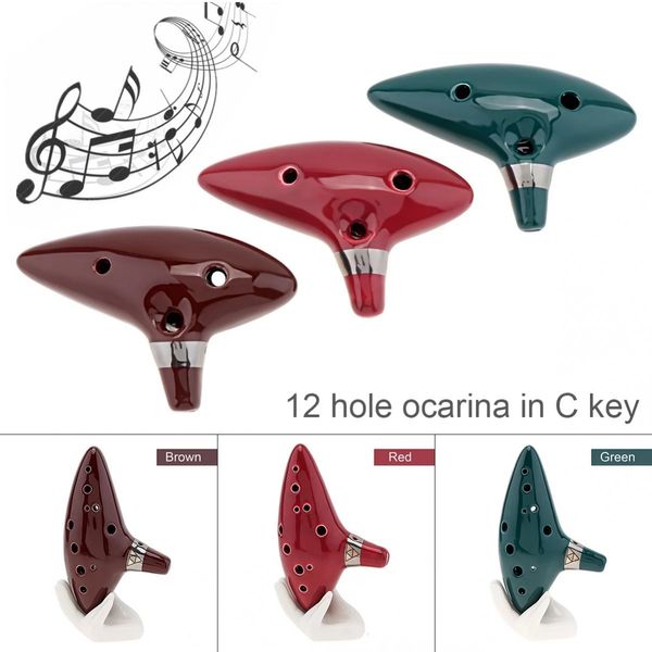 Favore di partito 12 buche Ocarina Ceramica Alto Mid Tone Tone C Flauto Strumento Rosso Verde Marrone