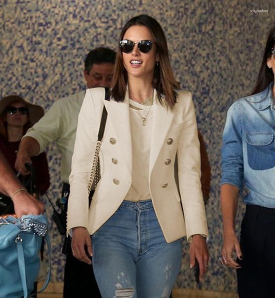 Kadınlar Suits Yüksek Kaliteli 2022 Pist Kadınları Blazers Çift göğüslü Blazer Uzun Kollu Kıyafet Ceket Dış Giyim 7 Renk artı Boyut S-XXL