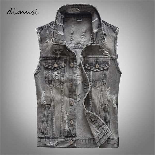 Gilet da uomo DIMUSI Primavera Autunno Vintage Design Mens Denim Vest Maschio Retor Giacche senza maniche Uomo Strappato Hole Jean Gilet Abbigliamento 5XL 220905