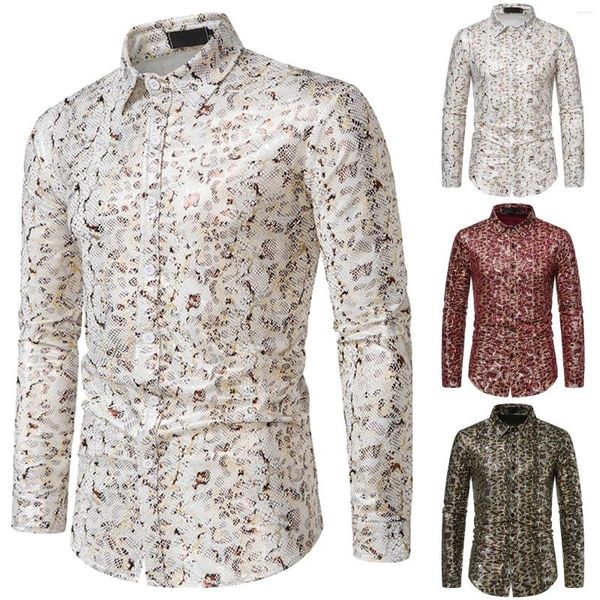 Camisas casuais masculinas homens outono inverno solteiro penteado lapela leopard praia praia de manga longa roupas de negócios