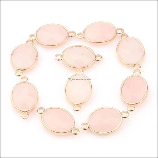 Charms all'ingrosso Chakra ovale sfaccettato Charms Pietra naturale Connettore Guarigione Quarzo rosa Occhi di tigre Ciondolo Collana di cristallo Orecchini Dh7Ih