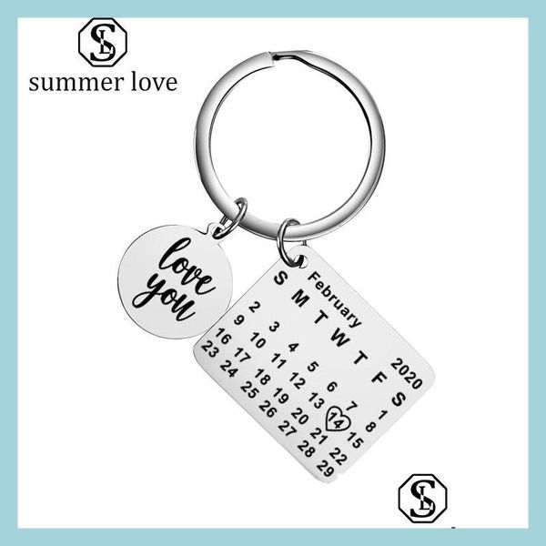 Charms Novo cadeia de chave de calendário personalizada Chave de aço inoxidável keychain gravado anéis de casal para meninas amantes amigas VA Carshop2006 dhmzn