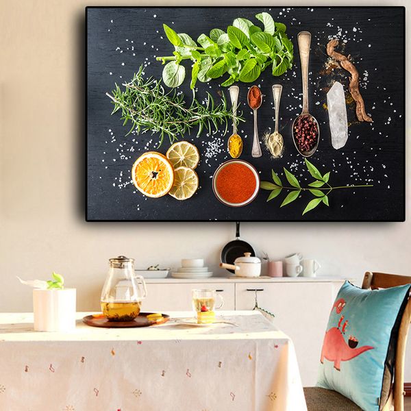 Gemüse, Obst, Körner, Gewürze, Küche, Leinwandgemälde, Cuadros, skandinavische Poster und Drucke, Wandkunst, Bild für Wohnzimmer