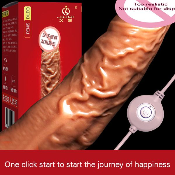 Itens de beleza pênis de simulação de brinquedos recém -sexy com bolas padrões de pele Vibração ajustável Powered Powered Masturbation Dispositivo para homens mulheres