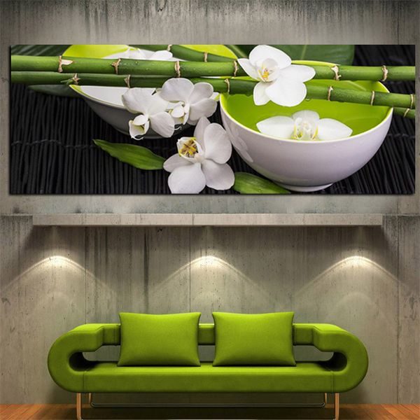 Dipinto su tela Stampa HD Olio di orchidea di bambù verde su divano moderno Parete Pop Art per soggiorno Decorazione Cuadros Poster senza cornice