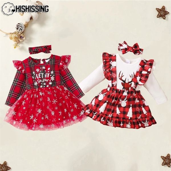 Особые случаи Kiskissing Baby Girl Dress Sets Mother Kids Charm Plaid Fashion Holiday Cute Рожденная рождественская стиля детская одежда костюмы 220905