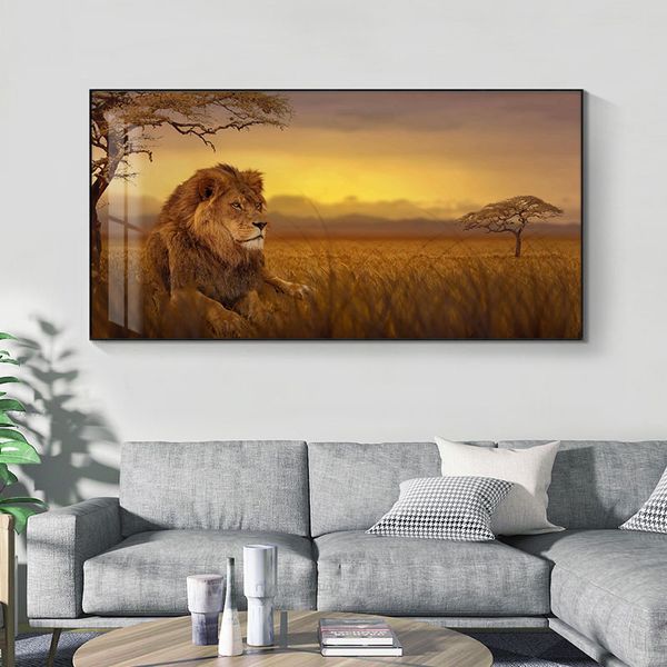 Canvas pintando África selvagem Lion Art Animal Art Sunset Landscape Canvas Posters e impressões Cuadros Wall Art Picture for Living Room Decor