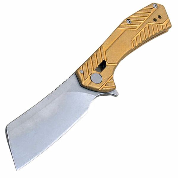 Neuankömmling K6445 Flipper Klappmesser 8Cr13Mov Graue Titanbeschichtete Tantoklinge Gold Edelstahlgriff Kugellager Klappmesser mit Einzelhandelsverpackung