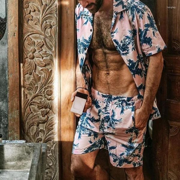 Tute da uomo Completo da uomo estivo Camicia a maniche corte Hawaii Pantaloncini abbottonati T-shirt con stampa tropicale Abito da spiaggia a due pezzi