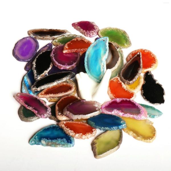 Anhänger Halsketten natürliche echte Geode -Achat -Halskette mit Loch für Frauen Männer unregelmäßige unpolierte Kristallhang Reiki Heilungsschmuck 5pc