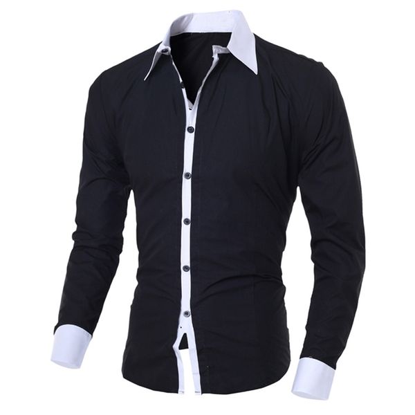 Erkekler Polos İşi ​​Siyah Beyaz Gömlek Tarzı Moda Kişilik Erkekler Sıradan İnce Kazeli Sıradan Erkek Giyim Longsleeved gömlek üst bluz 220905