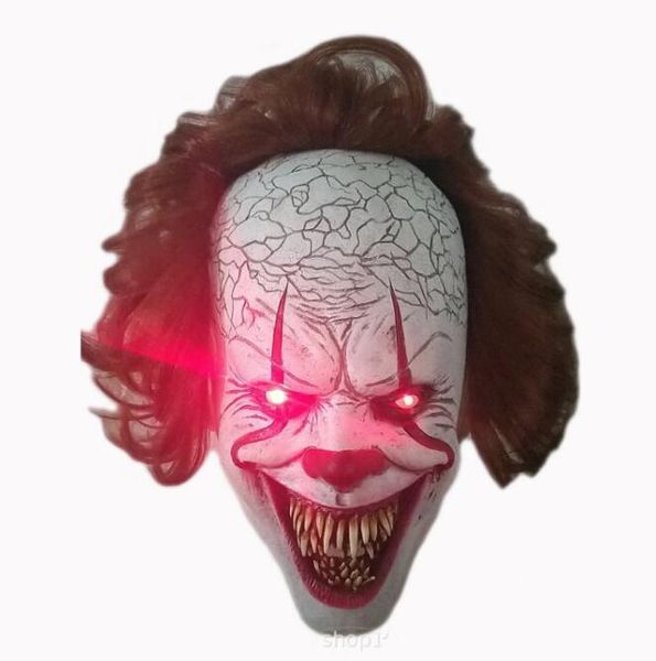 Korku Korkunç Cosplay Palyaço Maskesi Cadılar Bayramı Kostüm Partisi Prop Masquerade Joker Mask Led hafif kauçuk Ürpertici Tam Yüz Maskeleri Dor Yetişkinler