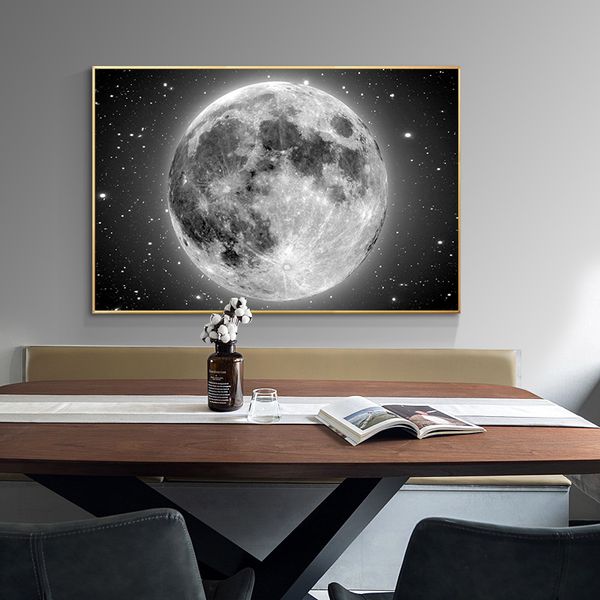 Pittura a olio luna in bianco e nero su tela Stampa poster Wall Art Immagini di edifici astratti per la decorazione domestica del soggiorno