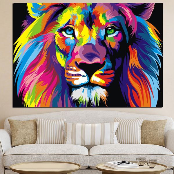 Animais de leão em aquarela Lion Pintura a óleo abstrata no pôster de tela e impressão pop art