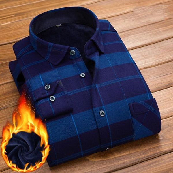 Männer Casual Hemden Plaid Print Lange Ärmel Männer Hemd Umlegekragen einreiher Knöpfe Frühling Warm Halten Strickjacke winter