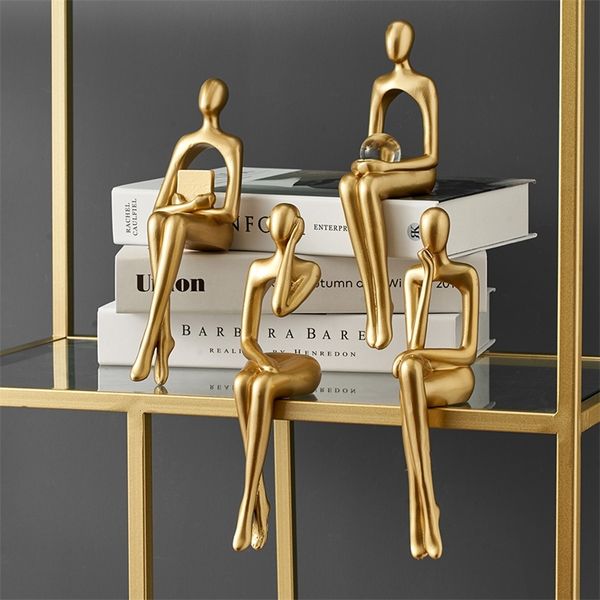 Oggetti decorativi Figurine per la decorazione di interni Accessori per la casa Arredamento per soggiorno nordico Abbellimenti in resina Statua astratta in oro umanoide 220906