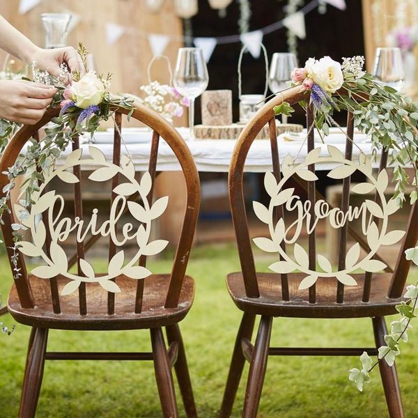 Decorazione per feste Design rotondo in legno Mr Mrs Wedding Chair Hanging Signs per stile rustico da giardino country 2 pezzi/lotto
