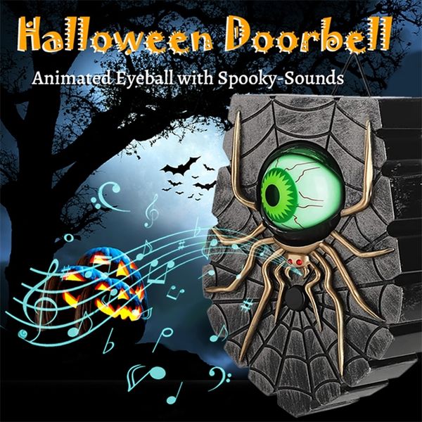 Party-Dekoration, Halloween, einäugige Spinne, Türklingel-Dekoration, leuchtend klingende Horror-Sound-Requisiten, hängende Türklingel, Augapfel-Spinnenglocken-Dekoration, 220905