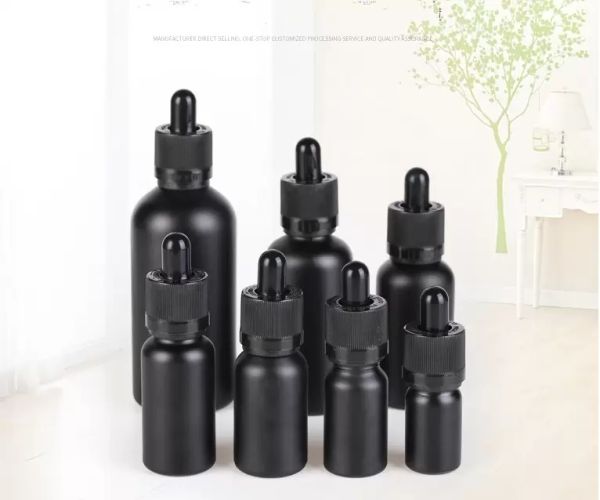Garrafas de embalagem pretas de reagente líquido de vidro fosco preto garotas de gotas de pipeta de óleo essencial garrafa de perfume de fumaça de óleo e garrafas líquidas