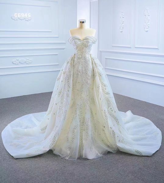 Brautkleid im Meerjungfrau-Stil, Spitze, schulterfrei, mit abnehmbarer Schleppe SM66945