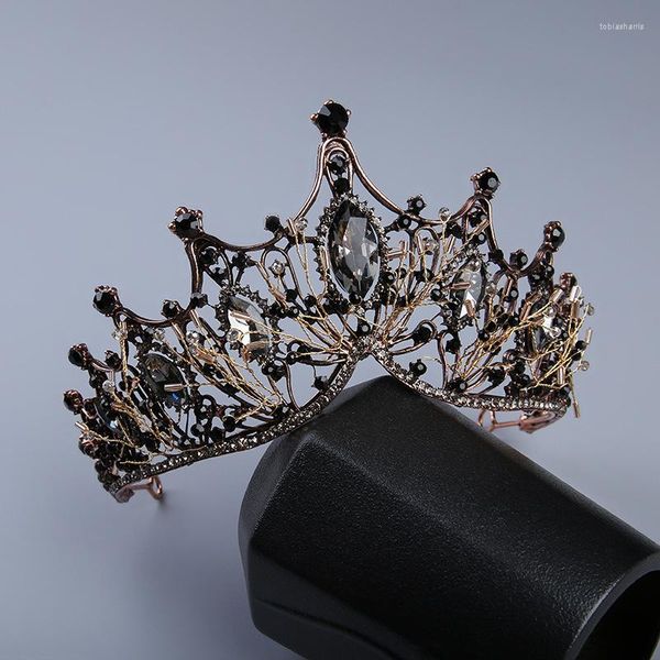 Copricapo Copricapo da sposa in oro argento nero stile Golden Super Fairy Grande corona di strass Accessori per capelli da sposa con fascia per capelli