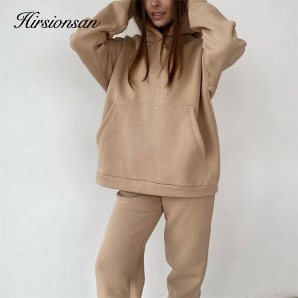 Femmes Deux Pièces Pantalons Hirsionsan Doux Coton Polaire Femmes Ensembles Automne Hiver Épaissir Sweat À Capuche Chaud Sweats et Pantalons Deux Pièces Ensembles Dames Survêtement 220906