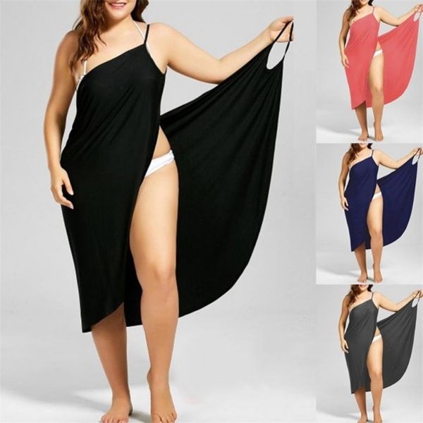 Abiti casual sPlus Size Summer Beach Sexy Women Tinta unita Wrap Dress Bikini Cover Up Sarongs 220906