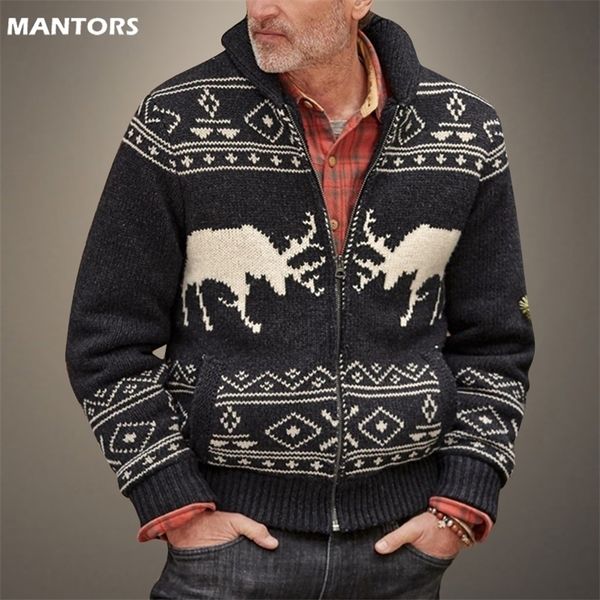 Erkek Sweaters Noel Ceket Kış Kaşmir Yün Hardigan Moda Jakard Örme Süveter Kalın Sıcak İnce Katlar 220905