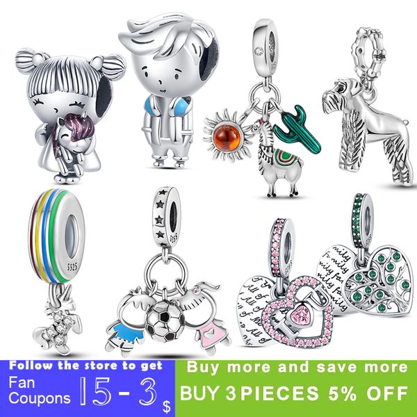 Charm-Perlen aus 925er-Silber, baumelnde kleine Mädchen-Familienperle, passend für Pandora-Charm-Armbänder, DIY-Schmuckzubehör