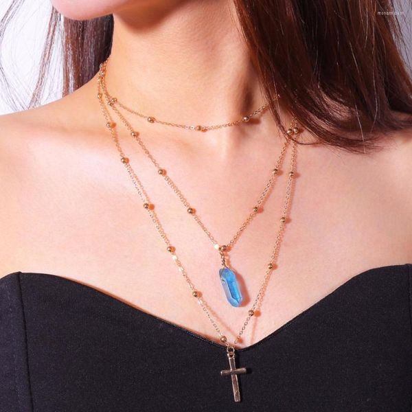 Choker Große Steinperlenkette Kreuz Anhänger Tattoo Halskette Für Frauen Geometrische Böhmische Halsketten Boho Schmuck