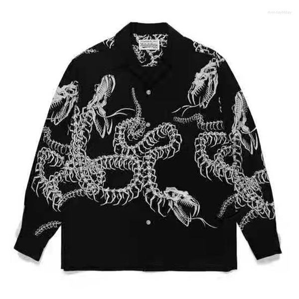 Camisas casuais masculinas outono de inverno impressão Tokyo Keel Snake Snake Wacko Maria Camisa de manga longa Homens Mulheres de lapelas de peito único