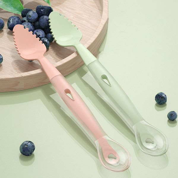 Tazze di piatti utensili per alimenti per bambini a doppio lato cucchiaio raschiando silicone silicone morbido per bambini utensile da tavolo con scatola per bambini posate 220906