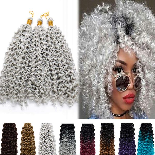 14 Polegadas Short Marlybob Water Wave Crochet Hair Ombre Kinky Curly Tranças de cabelo sintético Jerry Trança de cabelo para mulheres LS22