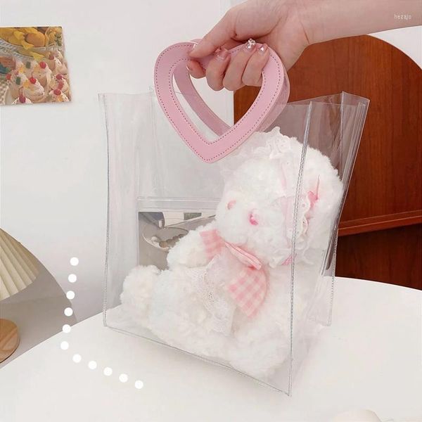 Confezione regalo 5/10 pezzi Borse di tela Scatola di caramelle in PVC trasparente Borsa per la spesa con manico a cuore Confezione semplice Bomboniere per gli ospiti