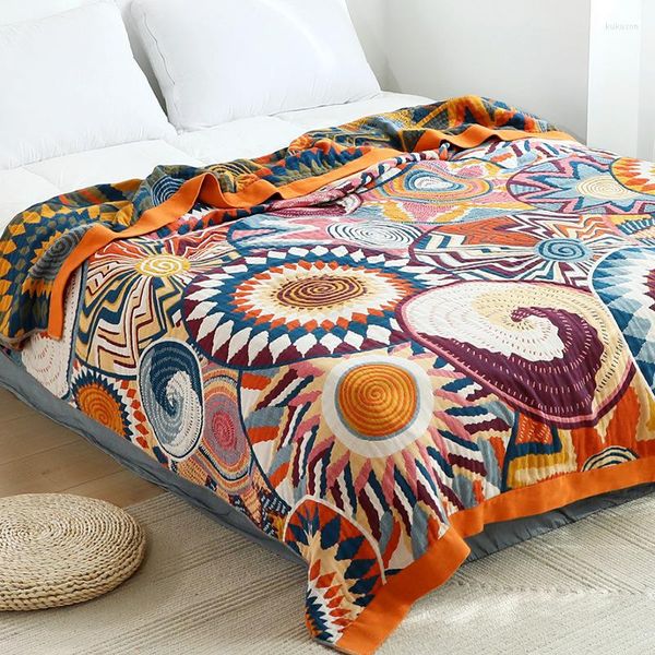 Одеяла 100% хлопковое муслиновое одеяло весеннее осеннее диван -крышка ковров