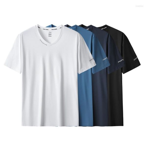Erkek Tişörtleri Moda Moda Yaz Süper Büyük Buz İpek V Yağ Kısa Knapıtlı Tişört Plus Boyut 2xl 3xl 4xl 5xl 6xl 7xl 8xl