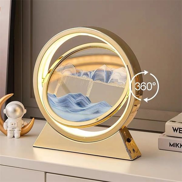 Oggetti decorativi Figurine Clessidra 3D Lampada a LED Sabbie mobili Movimento rotante Arte Scena di sabbia Dinamico Soggiorno Decorazione Accessori Regalo moderno 220906