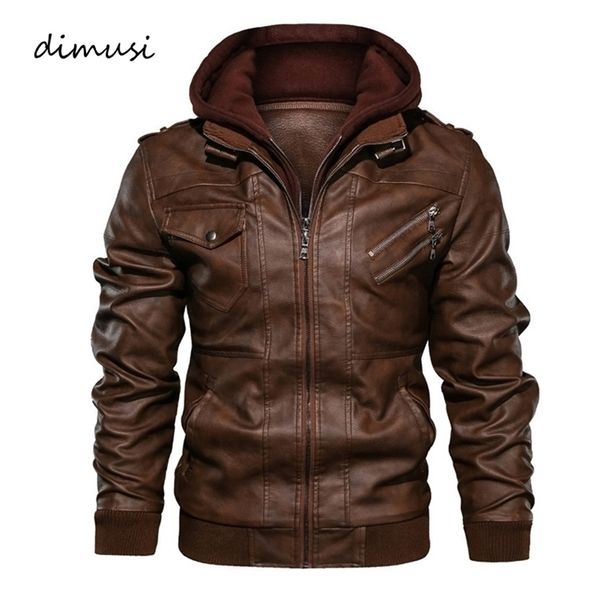 Giacca da uomo in pelle sintetica DIMUSI Winter PU Giacca da uomo casual da motociclista con cappuccio Cappotti da uomo slim fit da lavoro Abbigliamento 220905