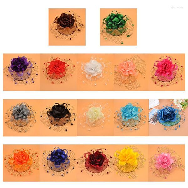 Kopfschmuck Damen Kinder Mädchen Mesh Schleier Hut Haarspange Elegantes Band Große Blume Einfarbig Fascinator Kleiner Plüsch Wellenpunkt Braut Hochzeit